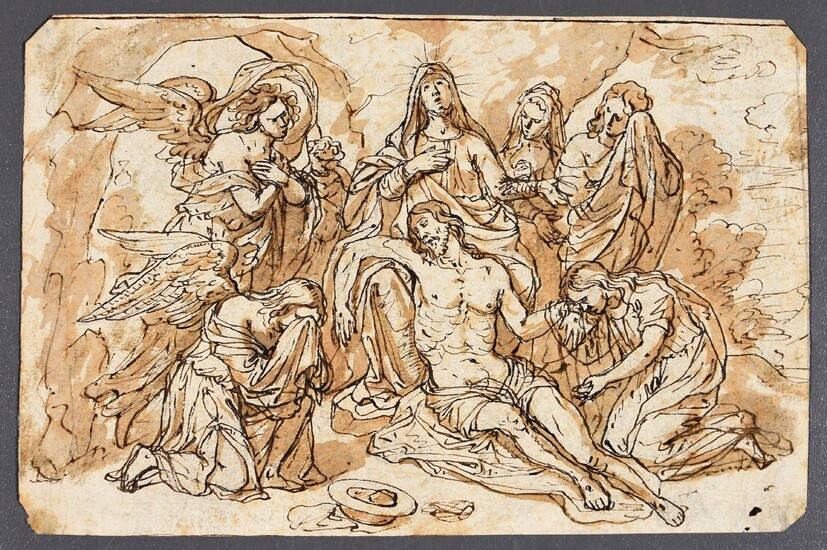 The Lamentation of Christ. 2nd half 17th c Drawing, pen and brown ink, brown wash,...