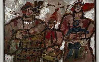 Théo TOBIASSE (1927-2012) "Les gens du voyage" Huile sur toile, signée en haut à gauche...