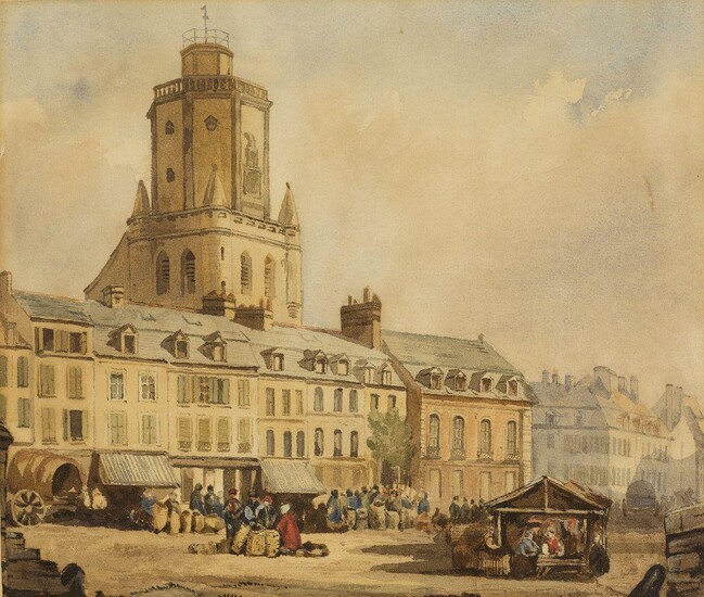 Thomas Shotter Boys, NSW, British 1803-1874- Boulogne; pencil and watercolour on paper, signed and dated 'T. S. Boys / 1827' (lower right), 25.4 x 30 cm. Provenance: Private Collection, UK. Note: The present work shows the Belfry from la Place...