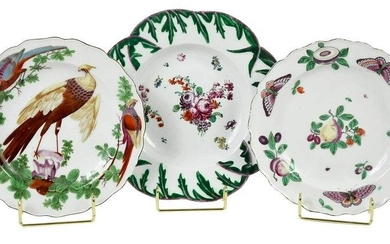 Three Hand Painted English Soft Paste Porcelain Plates