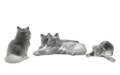 Three Lalique Crystal Cat Figures, Including Happy and