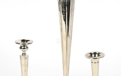 Three Sterling Silver Weighted Items, Vases, Candlestick