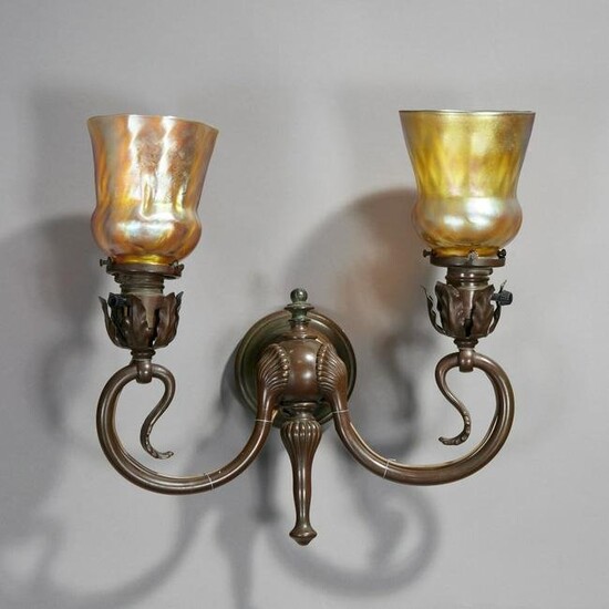 Tiffany Studios, Favrile and bronze sconce