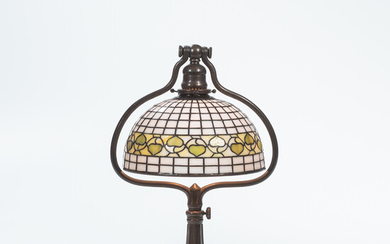 Tiffany Studios Harp Desk Lamp Base with Reproduction Vine Border Shade