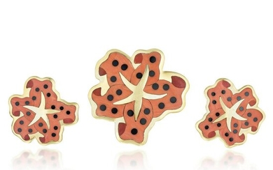 Tiffany & Co. Coral Inlay Starfish Brooch and Earrings