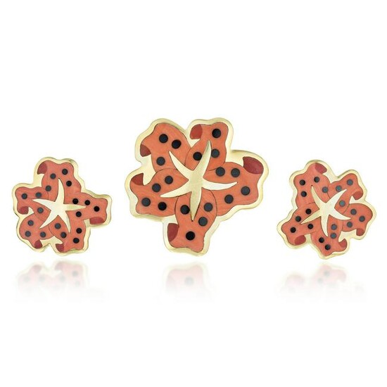 Tiffany & Co. Coral Inlay Starfish Brooch and Earrings