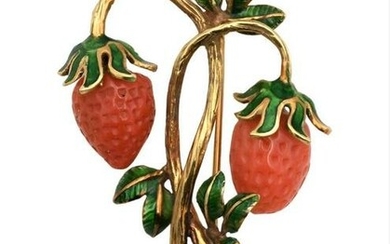 Tiffany & Company 18 Karat Yellow Gold Strawberry Brooch