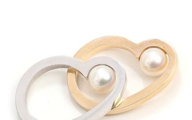 SOLD. Toftegaard: Two pearl rings set with cultured pearls, mounted in 14k white gold and...