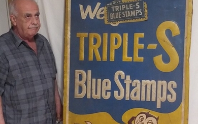 Triple-S blue stamps advertising sign in metal
