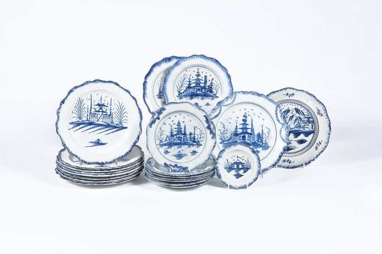 Twenty similar Staffordshire pearlware chinoiserie plates