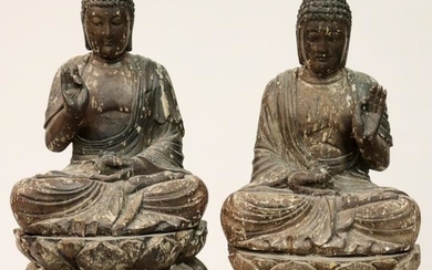 Two Carved Wooden Buddhas