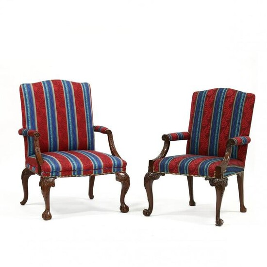 Two Chippendale Style Carved Mahogany Lolling Chairs