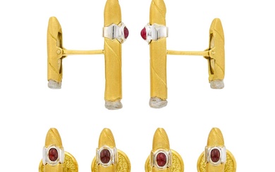 Two-Color Gold and Cabochon Ruby Cigar Dress Set