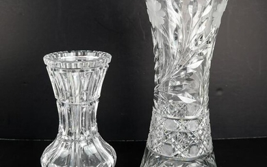 Two Cut Crystal & Etched Vases