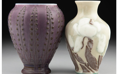 Two Jens Jensen for Rookwood Pottery Glazed Earthenware Vases (1927-1934)