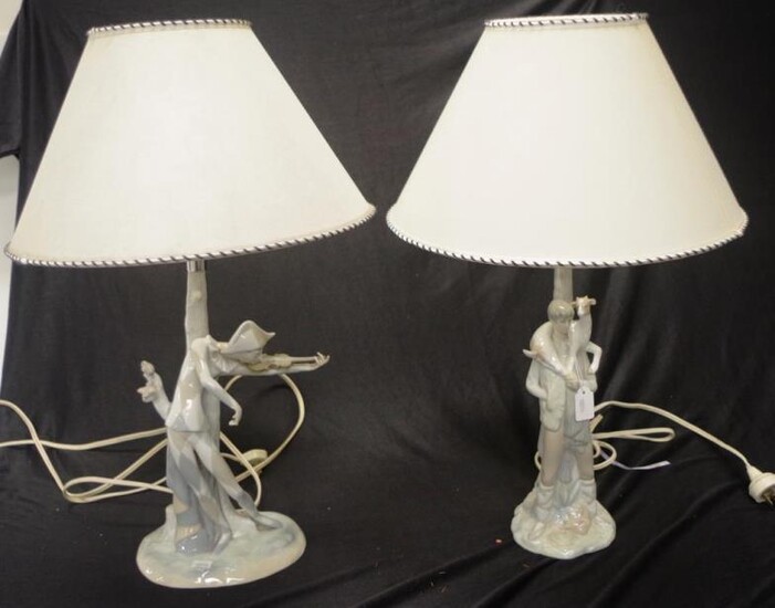 Two Lladro figural base ceramic table lamps including: base...