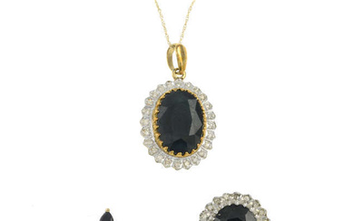 Two sapphire & diamond rings & pendant