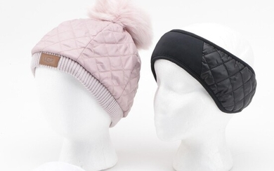 UGG Blush Quilted Beanie with Black and White Quilted Ear Warmers