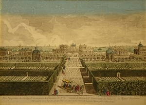 Unknown French Artist, View of the garden of the Bestuzhev-Ryumin at Kamenny Island Engraving, etching, watercolor, Second half of XVIII c. An engraved copy after the drawing M.I. Mahaev Неизвестный французский гравер Перспектива сада с Северной...