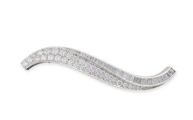 VAN CLEEF & ARPELS, A DIAMOND LA FLAMME BROOCH in platinum and white gold, designed as an abstrac...