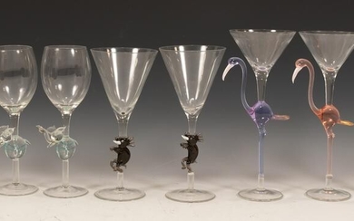 VENETIAN WHIMSICAL BLOWN GLASS COCKTAIL GLASSES,(8)