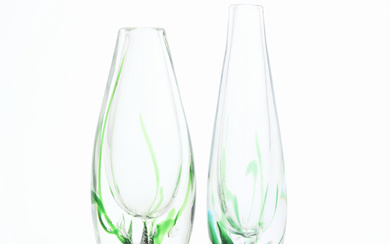 VICKE LINDSTRAND. Two glass vases, Kosta Boda, second half of the 20th century.