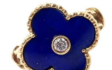 Van Cleef & Arpels Alhambra 18k Yellow Gold Lapis Lazuli Diamond Ring Sz 5.75