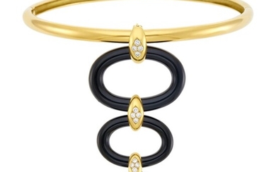 Van Cleef & Arpels Gold, Black Onyx and Diamond Enhancer, France, with Gold Necklace