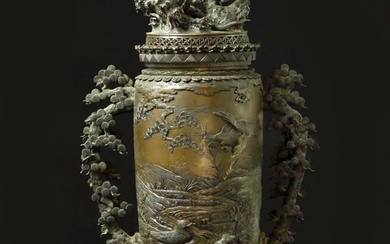 Vary rare 19th century monumental Japanese patinated bronze incense burner, signed