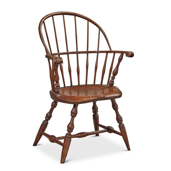 Very Fine and Rare Brown Painted Sack-Back Windsor Knuckle Armchair, Elijah Tracy, Lisbon Township, New London County, Connecticut, Circa 1795