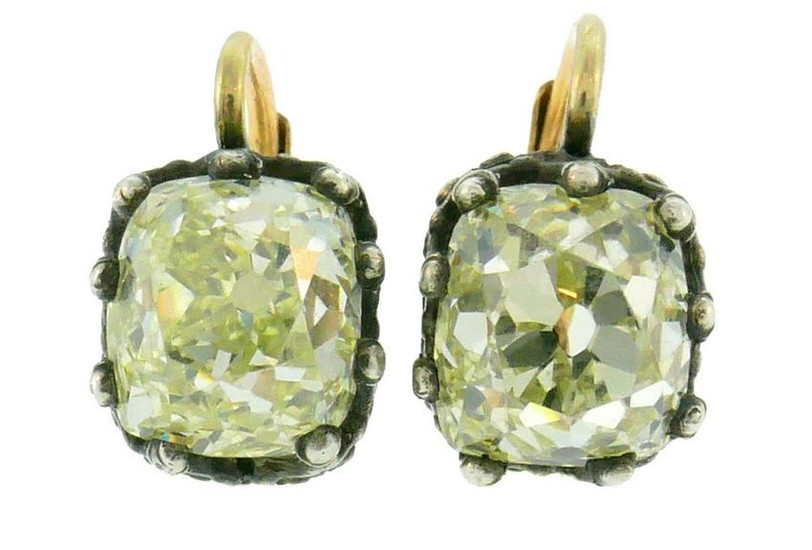 Victorian Diamond Silver Gold Drop Stud EARRINGS
