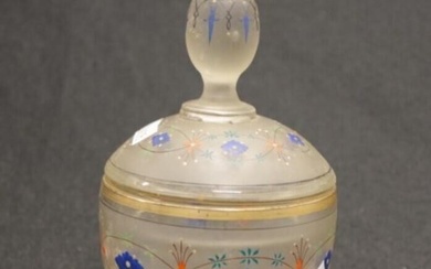 Victorian hand painted glass lidded trinket box