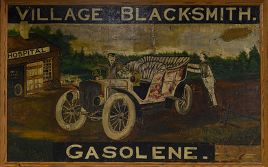 Village Black-Smith and Gasoline Hand-Painted Trade Sign ca. 1910 65...