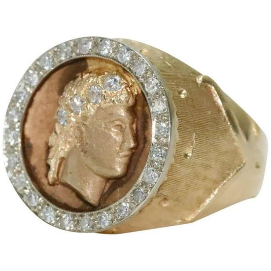 Vintage 14K Yellow Gold Diamond Julius Caesar Ring