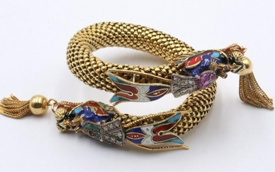 Vintage 14Kt Enamel & Diamond Dragon Bracelet