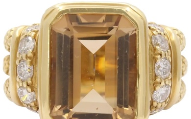 Vintage 18K Yellow Gold Judith Ripka Citrine Diamond Ring