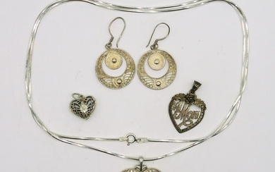 Vintage 925 Pendants, Chain & Earrings