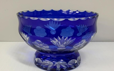 Vintage Badash Blue Cut to Clear Crystal Footed Bowl