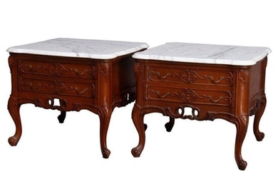 French Carved Walnut & Specimen Marble Top Table