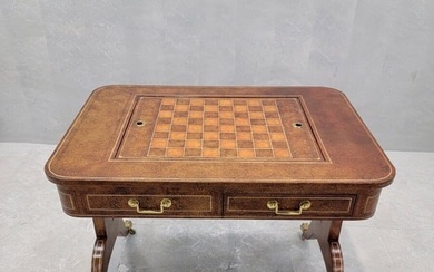 Vintage French Regency Style Mahogany Chess/Backgammon Flip Board Writing Desk with Tooled Leather