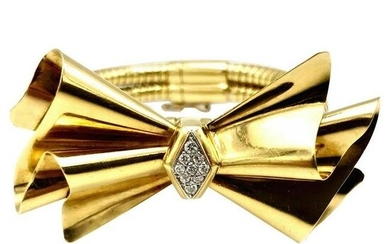 Vintage Italian Yellow Gold Diamond Tubogas Bow