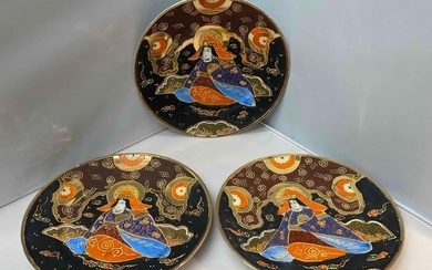 Vintage Japan Hand Painted Enamel Moriage Porcelain Plates Set of 3