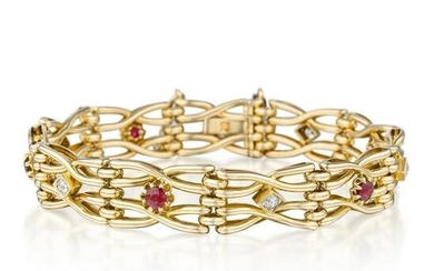 Vintage Ruby and Diamond Link Bracelet