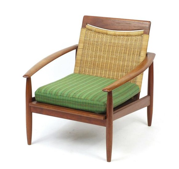 Vintage Scandinavian rosewood lounge chair with cane