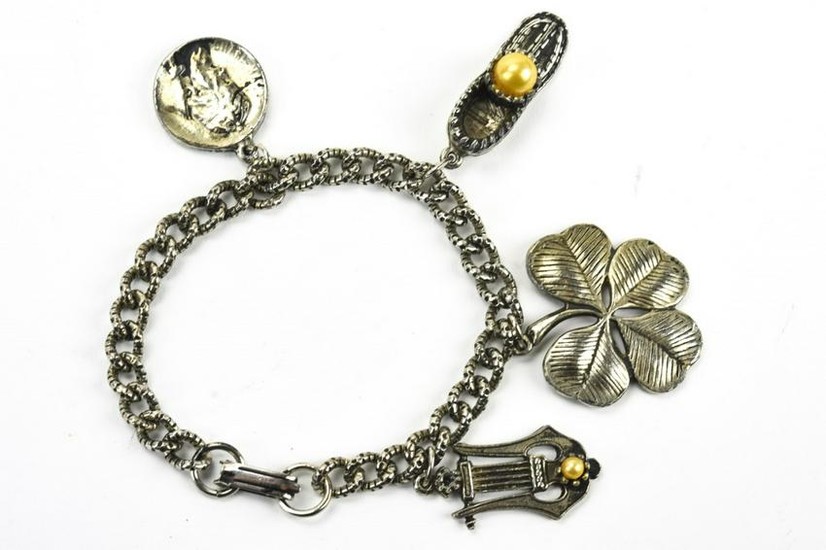 Vintage Silver Tone Costume Jewelry Charm Bracelet