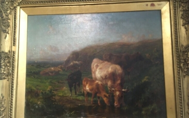 WATSON Vaches s'abreuvant Huile sur toile... - Lot 32 - Daguerre