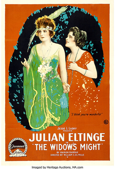 WIDOW'S MIGHT, THE (1918) Rare one sheet poster for Julian Eltinge film