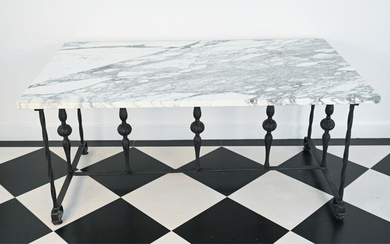 WROUGHT IRON AND MARBLE DINING TABLE