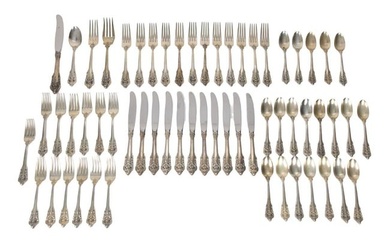 Wallace Sterling Silver Flatware, "Grand Baroque", incl; 12 Forks (7 1/2"L), 11 Knives (8 3/4"L), 13