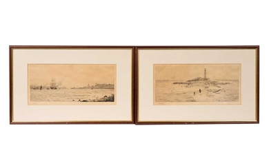 William Lionel Wyllie - St Mary's Island Lighthouse & High and Low Lights, Shields | etchings